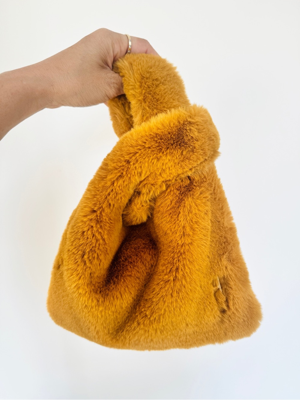 Hayward Mini Shopper Faux-fur Top Handle Bag in mustard yellow